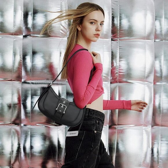 Women Shoulder Bag Vegan Leather Crescent Hobo Purse Underarm Tote - Picture 2 of 7